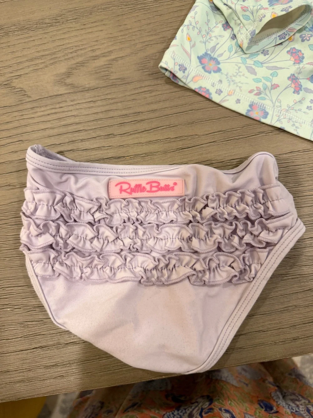 Ruffle Butts Mint Floral Rash Guard Set with Lavender Bottoms